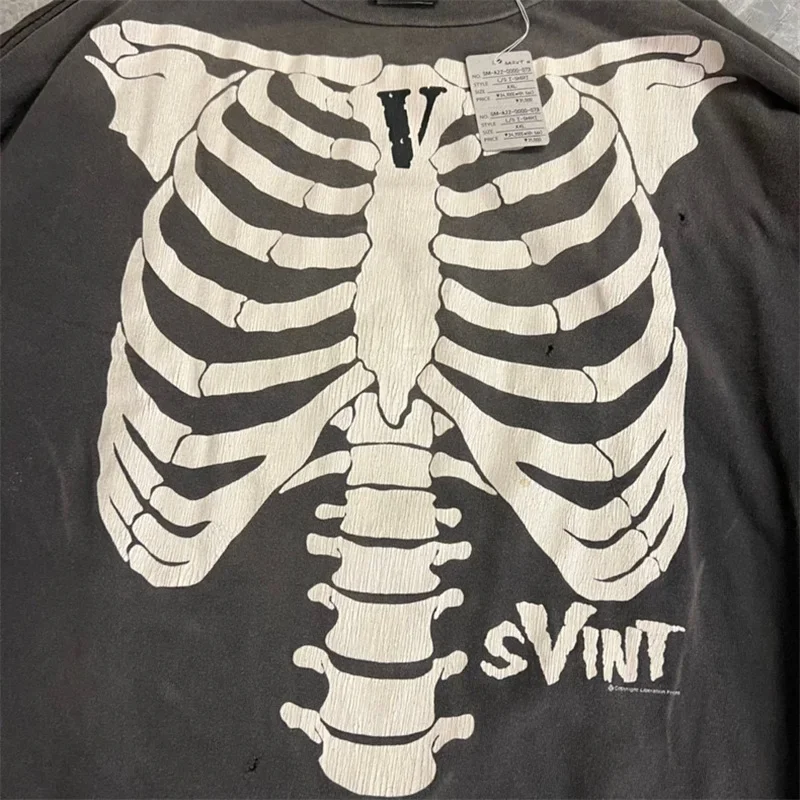 Пуловер в стиле Святого Майкла для мужчин и женщин, оверсайз, с принтом черепа, скелета, с длинным рукавом, вареный, 1:1 
Пуловер в стиле Святого Майкла для мужчин и женщин, оверсайз, с принтом черепа, скелета, с длинным рукавом, вареный, 1:1