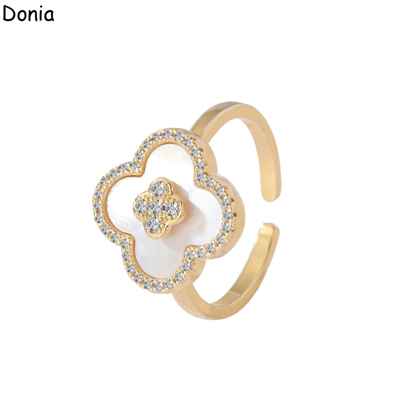 

Женское роскошное модное медное кольцо в европейском и американском стиле с инкрустацией из фианита ААА, в виде четырехлистного цветка, Открытое кольцо в стиле хип-хоп
