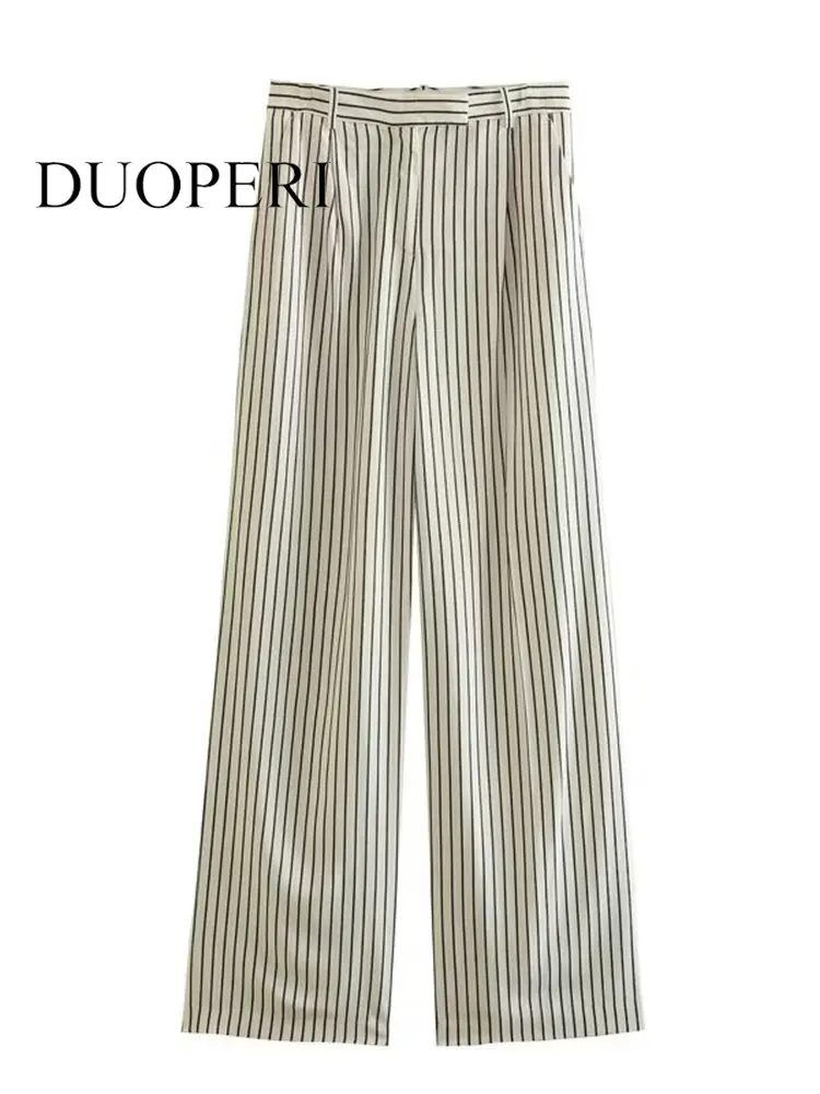 DUOPERI Women Fashion Striped Front Zipper Straight Pants Vintage High Waist Female Chic Lady Trousers 
DUOPERI Women Fashion Striped Front Zipper Straight Pants Vintage High Waist Female Chic Lady Trousers