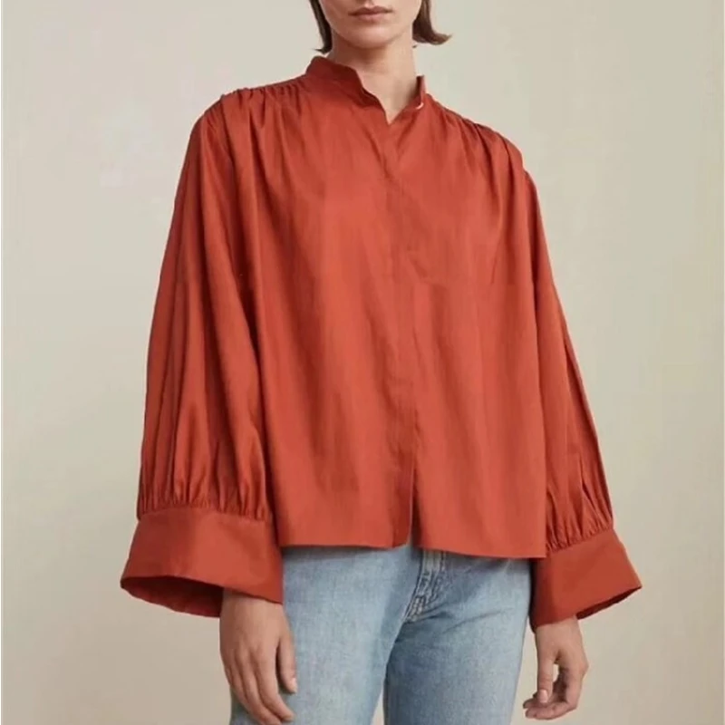 2022 Early Autumn New Women's Stand Collar Long Sleeve Shirt Retro Loose Single Breasted Shirt Ladies Casual Office Wear
2022 Early Autumn New Women's Stand Collar Long Sleeve Shirt Retro Loose Single Breasted Shirt Ladies Casual Office Wear