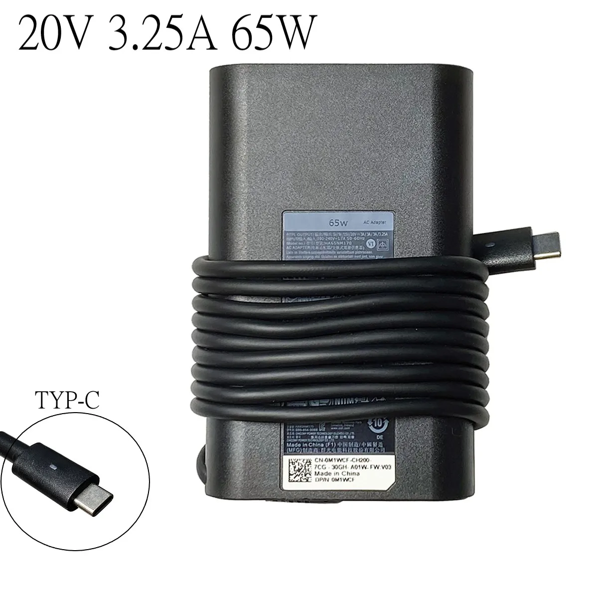 

20V 3.25A 65W USB-C Type-C AC Adapter Laptop Charger For Dell Latitude 3330 5330 5430 5530 7330 7430 7530 9430 3570 Carregadores