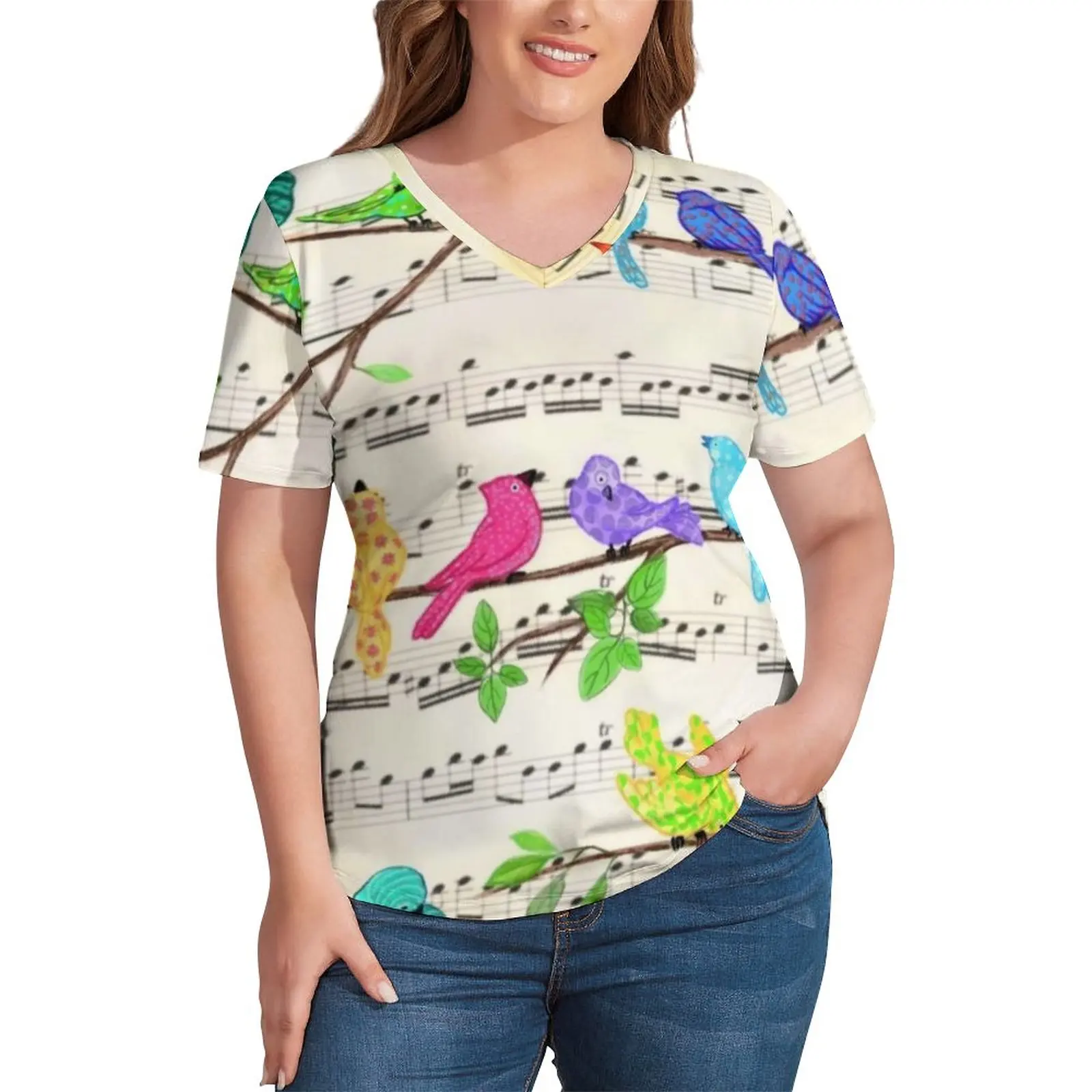 Happy Music T-Shirt Cute Colorful Musical Birds Harajuku V Neck T Shirts Short Sleeve Street Fashion Tshirt Beach Pattern Tops
Happy Music T-Shirt Cute Colorful Musical Birds Harajuku V Neck T Shirts Short Sleeve Street Fashion Tshirt Beach Pattern Tops