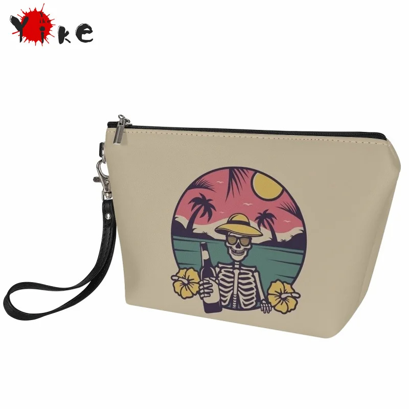 

Yikeluo Casual Women Leather Toiletry Bags Fashion Skull Print Make Up Pouch Small Female Lady Cosmetic Bag Bolsa De Maquillaje