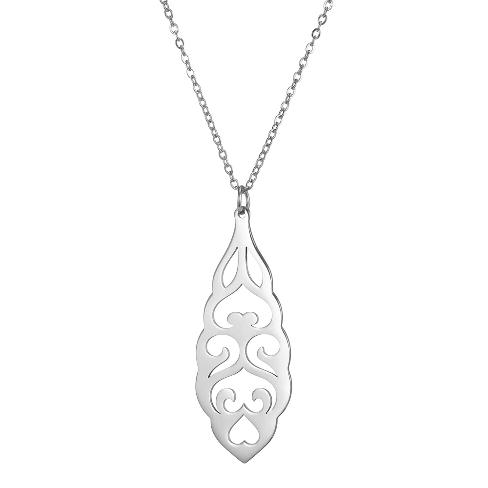 Stainless Steel Jewelry Steel Color 13.65x34.92mm Leaf-Shaped Geometric Hollow Pattern Pendant Necklace With 45+5cm Link Chain
Stainless Steel Jewelry Steel Color 13.65x34.92mm Leaf-Shaped Geometric Hollow Pattern Pendant Necklace With 45+5cm Link Chain