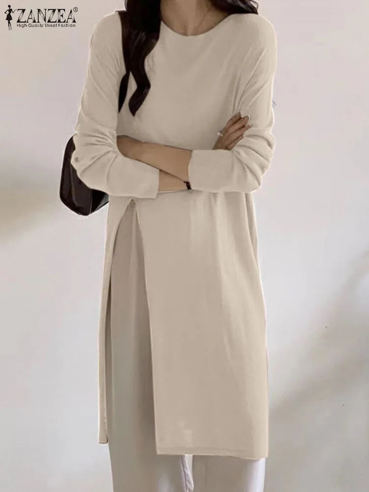 ZANZEA Stylish Spring O Neck Long Sleeve Solid Blouse Women Split Hem Long Tops Elegant Work Blusas Chemise Korean Style Shirt 
ZANZEA Stylish Spring O Neck Long Sleeve Solid Blouse Women Split Hem Long Tops Elegant Work Blusas Chemise Korean Style Shirt