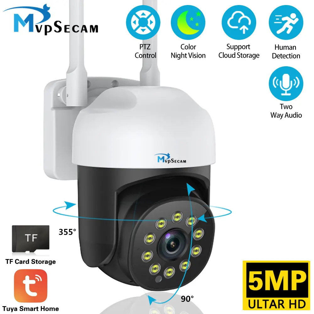 5MP Wifi PTZ IP Security Camera Outdoor Waterproof Auto Tracking Color Night Vision Wireless CCTV Video Surveillance Camera 2K
5MP Wifi PTZ IP Security Camera Outdoor Waterproof Auto Tracking Color Night Vision Wireless CCTV Video Surveillance Camera 2K