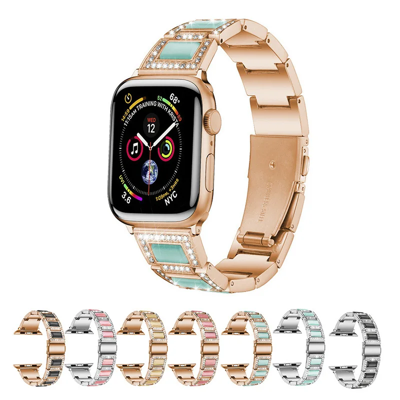 Ремешок со стразами для Apple Watch 6 SE/5/4/3 38 40 41 мм 42 44 45 мм, Женский металлический браслет для часов, ремешок для часов из смолы и опала
Ремешок со стразами для Apple Watch 6 SE/5/4/3 38 40 41 мм 42 44 45 мм, Женский металлический браслет для часов, ремешок для часов из смолы и опала