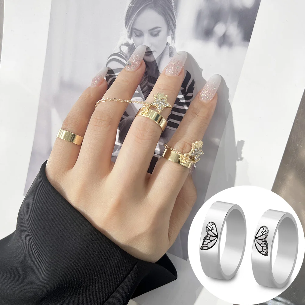 Trendy Butterfly Couple Rings Letter W Gold Star Chain Ring Set Zircon Carved Knuckle Finger Ring for Women Jewelry Accessories
Trendy Butterfly Couple Rings Letter W Gold Star Chain Ring Set Zircon Carved Knuckle Finger Ring for Women Jewelry Accessories