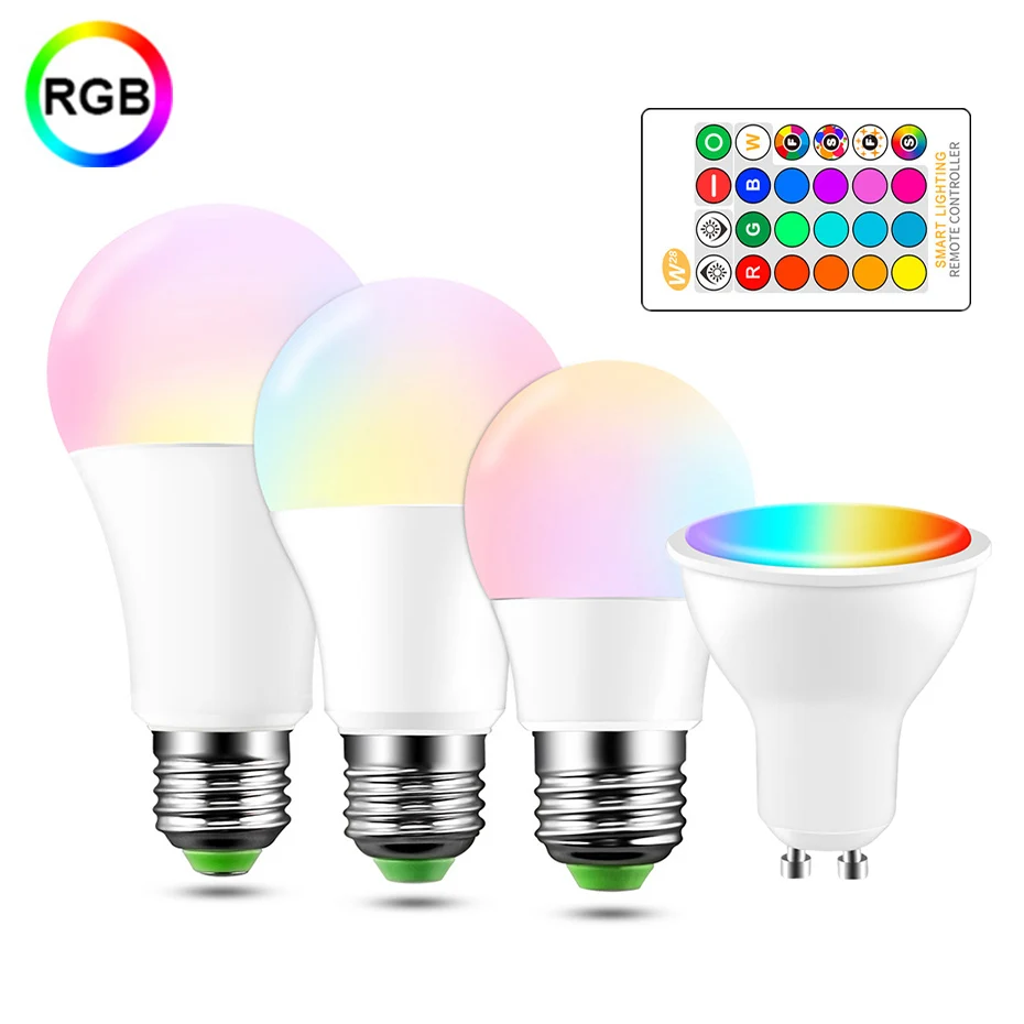 

RGB Bulbs Light GU10 Led Spotlight 8W 85-265v E27 5W 10W 15W Rgbw Rgbww Led Lamp Colorful Change Room Decoration Remote Control