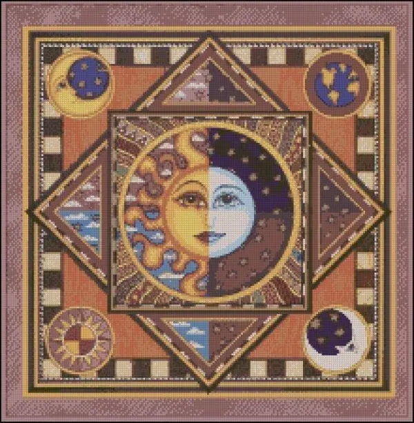 

DIY Cross Stitch Embroidery 14CT Kits Needlework Craft Set unPrinted Canvas Cotton Thread Home sun and Moon 50-51