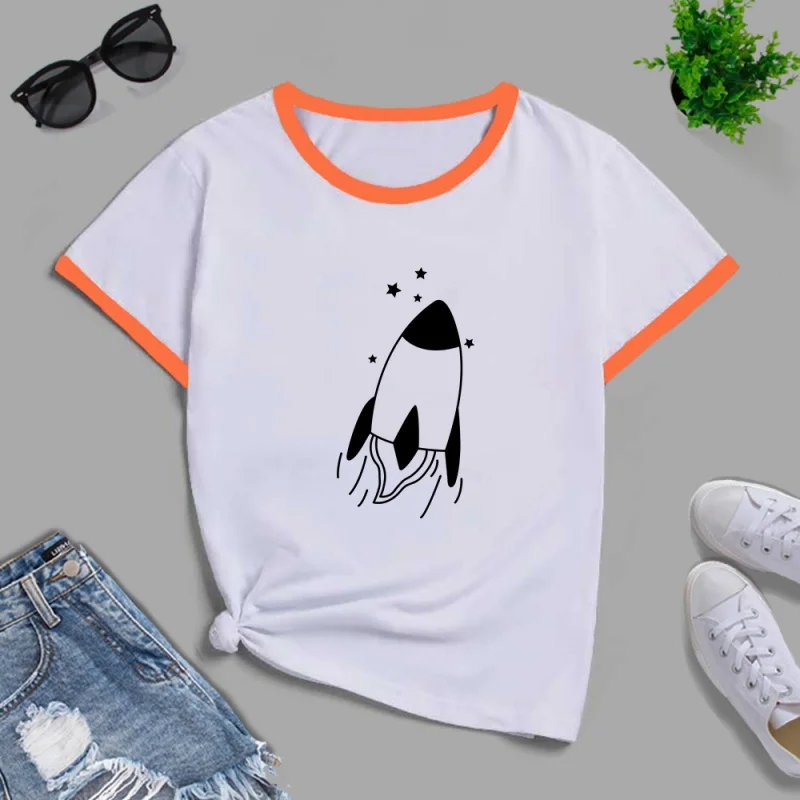 Rocket Launch Pattern Women's Cotton Round Neck Short Sleeve T-Shirt Casual Loose Plus Size Women's Tops Free Shipping 
Rocket Launch Pattern Women's Cotton Round Neck Short Sleeve T-Shirt Casual Loose Plus Size Women's Tops Free Shipping