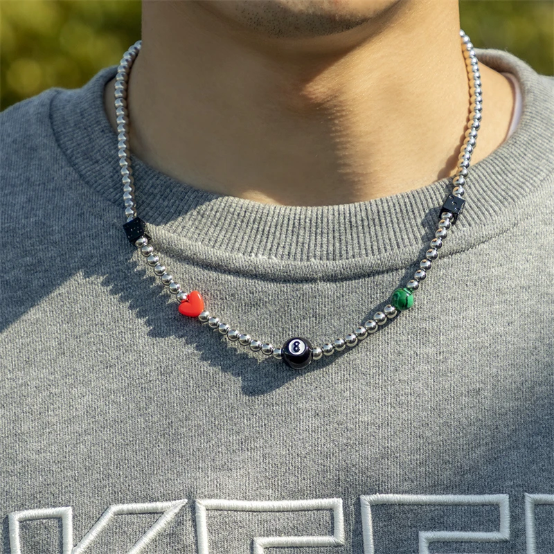 Creative Fashion Design Red Peach Heart Billiards Black Eight Necklace Trend Male Metal Bead Ball Necklace Hip Hop Party Jewelry
Creative Fashion Design Red Peach Heart Billiards Black Eight Necklace Trend Male Metal Bead Ball Necklace Hip Hop Party Jewelry