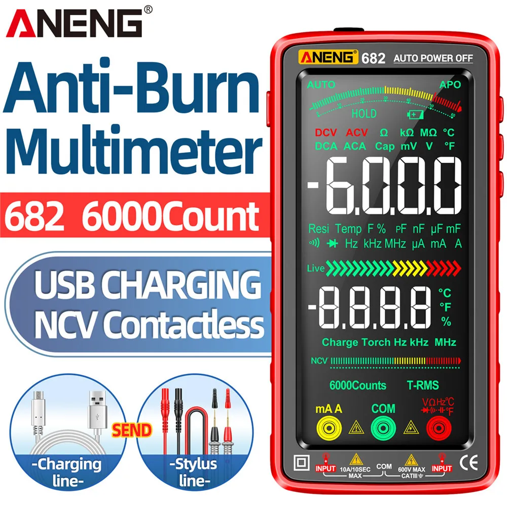 682 Rechargable Digital Multimeter Professional Voltage Tester AC/DC Voltage Meter Touch Screen Current Tester Electrician Tools
682 Rechargable Digital Multimeter Professional Voltage Tester AC/DC Voltage Meter Touch Screen Current Tester Electrician Tools