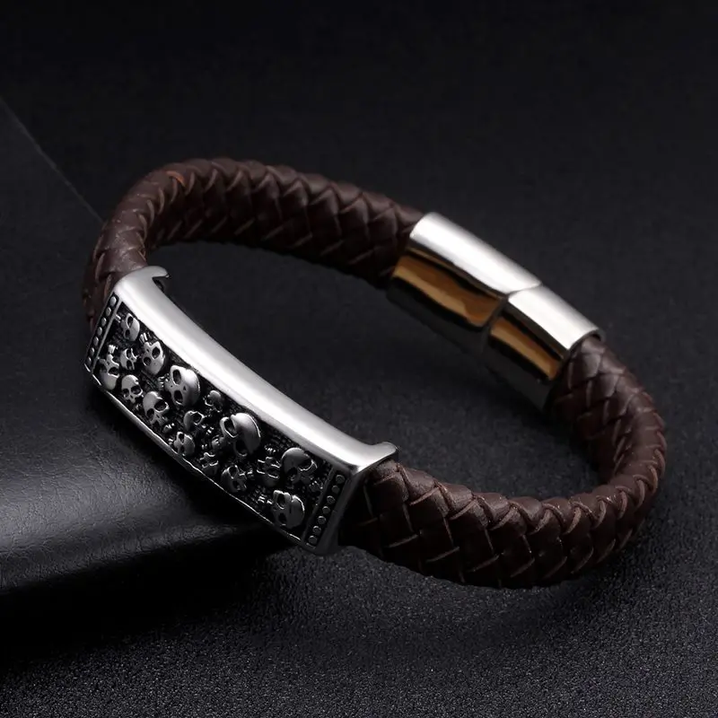 Vintage Braided Wrap Brown Genuine Leather Men Cuff Bracelet Bangles Male Gothic Magnetic Skull Charm Bracelets Pulsera
Vintage Braided Wrap Brown Genuine Leather Men Cuff Bracelet Bangles Male Gothic Magnetic Skull Charm Bracelets Pulsera