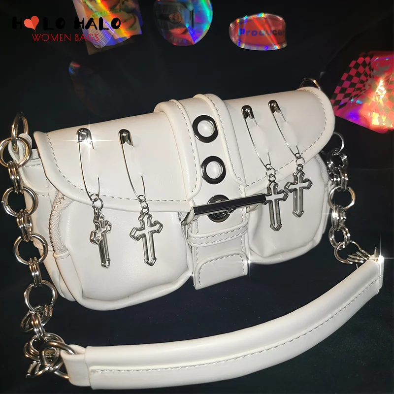 Punk Harajuku Gothic Metal Cross Women Handbag and Purse Female Dark Lolita Pin Decorate Chain Messenger Girl PU Shoulder Bag
Punk Harajuku Gothic Metal Cross Women Handbag and Purse Female Dark Lolita Pin Decorate Chain Messenger Girl PU Shoulder Bag