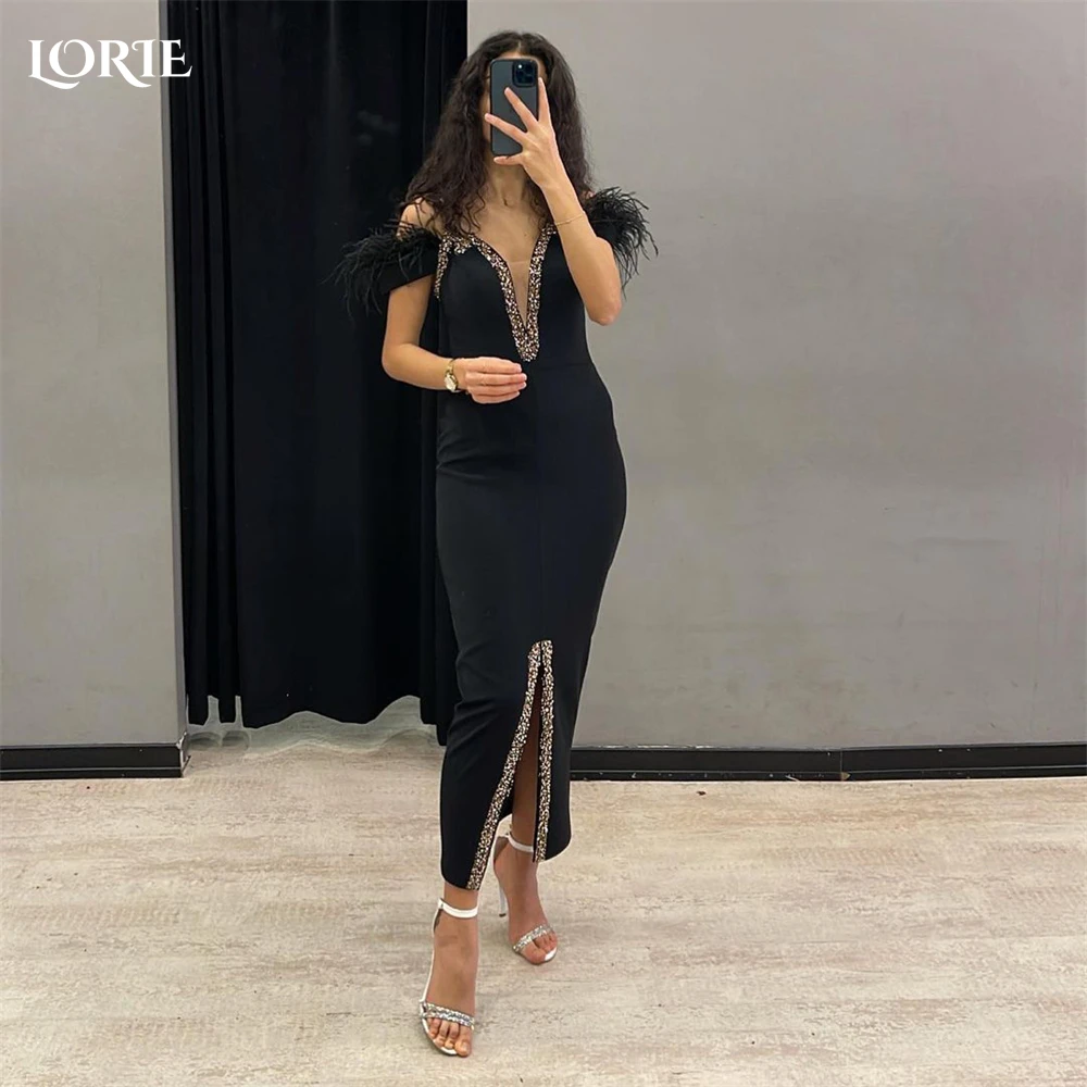 LORIE Sexy Black Mermaid Evening Dresses Off Shoulder Middle Slit Deep V-Neck Prom Dress Ankle-Length Feathers Party Gowns 2023
LORIE Sexy Black Mermaid Evening Dresses Off Shoulder Middle Slit Deep V-Neck Prom Dress Ankle-Length Feathers Party Gowns 2023