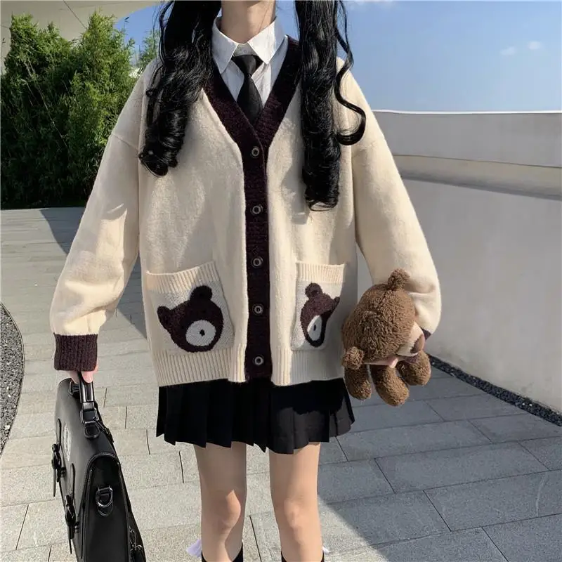 Kawaii Cartoon Print Knitted Oversized Cardigan Sweater Women Beige Harajuku Preppy Style Fashion Pockets Jumper Female Tops
Kawaii Cartoon Print Knitted Oversized Cardigan Sweater Women Beige Harajuku Preppy Style Fashion Pockets Jumper Female Tops