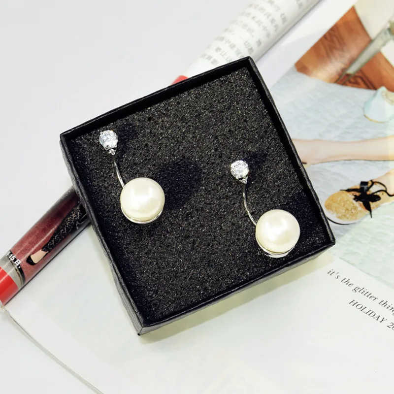 C Shaped Simulated Pearl Earrings For Women Cubic Zircon Ear-jacket Dual-use | Stud