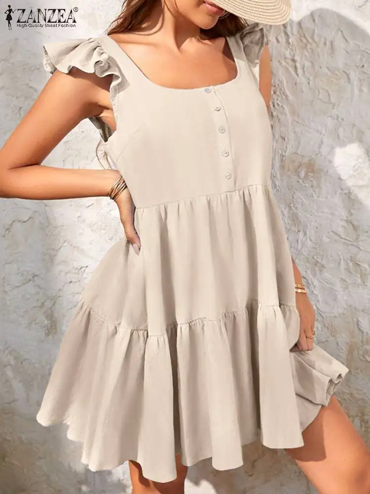 2023 ZANZEA Women Summer Beach Party Dress Fashion Sleeveless Ruffles Holiday Sundress Bohemian Casual Mini Vestido Robe Femme
2023 ZANZEA Women Summer Beach Party Dress Fashion Sleeveless Ruffles Holiday Sundress Bohemian Casual Mini Vestido Robe Femme