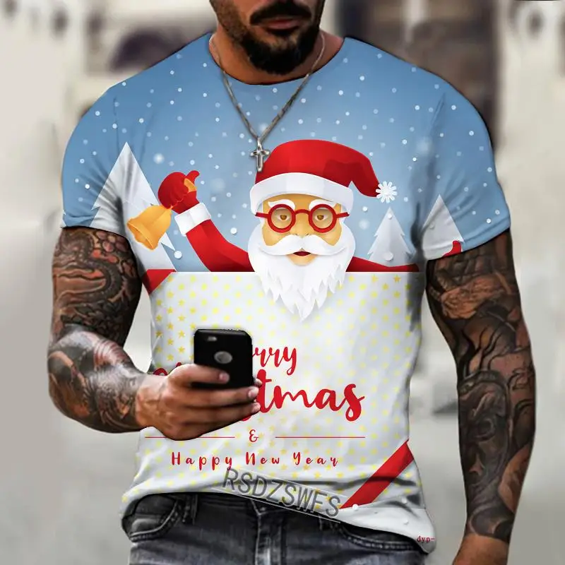 

Unisex Funny Santa Claus short 2023 t-shirts Men Fashion 3D Print Celebrate The Holidays T-shirt Interesting Christmas gift