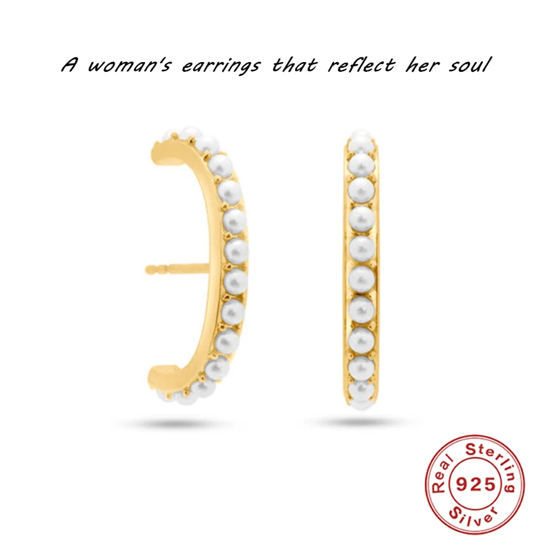 Aide Women's 925 Sterling Silver One Row White Pearl Stud Earrings Vintage Curved Gold Round Ethnic Earrings Party Jewelry 2022
Aide Women's 925 Sterling Silver One Row White Pearl Stud Earrings Vintage Curved Gold Round Ethnic Earrings Party Jewelry 2022