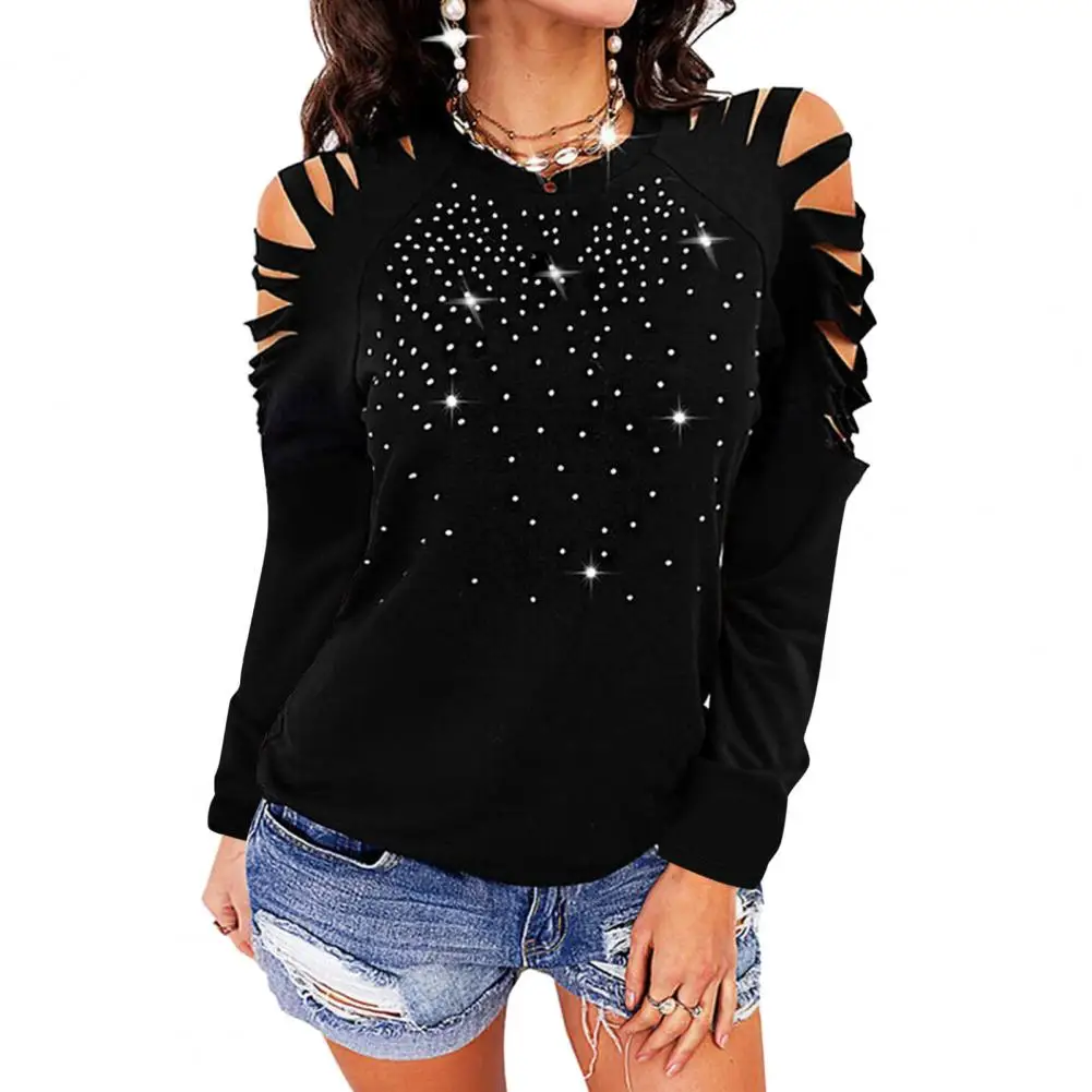 

Классический пуловер, топ, дышащая универсальная женская блузка, Однотонная футболка с открытыми плечами и длинным рукавом, Топ