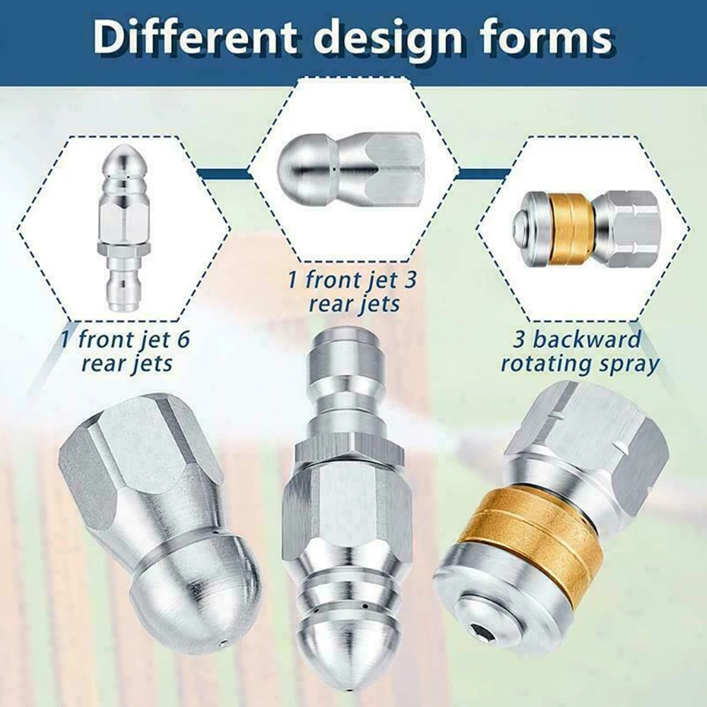 3pcs Sewer Jetter Nozzle 1/4" Pressure Washer Rotating Button Nose Quick Connectors High Pressure Washer Nozzles With Male
3pcs Sewer Jetter Nozzle 1/4" Pressure Washer Rotating Button Nose Quick Connectors High Pressure Washer Nozzles With Male