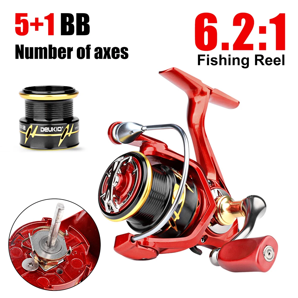 Fishing Reel Lightweight Spinning Reel 5+1BB 6.2:1 High Speed 6KG Max Drag Metal Spool Carp Fishing Freshwater Saltwater Tackle
Fishing Reel Lightweight Spinning Reel 5+1BB 6.2:1 High Speed 6KG Max Drag Metal Spool Carp Fishing Freshwater Saltwater Tackle