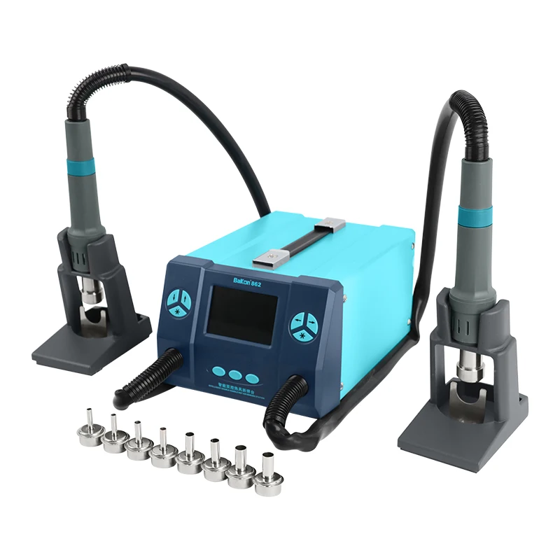 Hot selling wholesale price 2000W BK862 smart double hot air gun soldering station with dual handle SMD BGA rework station
Hot selling wholesale price 2000W BK862 smart double hot air gun soldering station with dual handle SMD BGA rework station