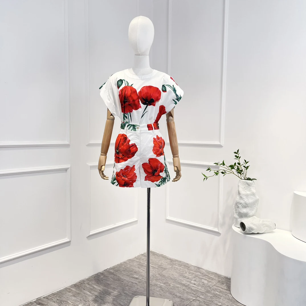 New Arrival Summer High Quality Cotton Casual Flower Printing Short Sleeve Blouse and Shorts Woman Two Pieces Set 
New Arrival Summer High Quality Cotton Casual Flower Printing Short Sleeve Blouse and Shorts Woman Two Pieces Set