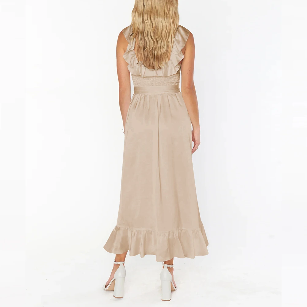 Womens Summer Dress Ruffle High Waist Split Beach Party Long Dresses With Belt A-line Backless Pleated A-line Long Dress
Womens Summer Dress Ruffle High Waist Split Beach Party Long Dresses With Belt A-line Backless Pleated A-line Long Dress