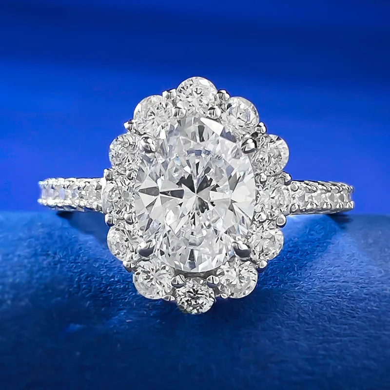 

Новинка кольцо с имитацией бриллианта 7*9 овальный белый бриллиант Ледяной цветок обручальное кольцо для женщин с перекрестной границей в Европе и Америке