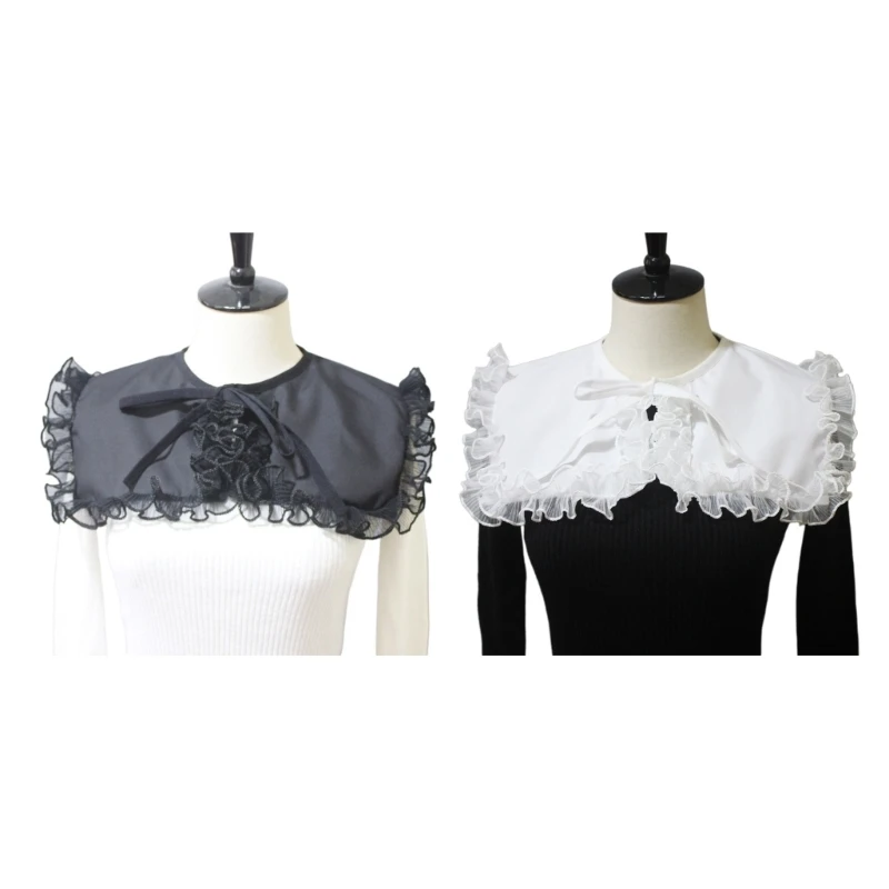 Ruffled Lace Trim Faux Collar Ladies Rectangular Big Shawl Wrap Detachable Lace-Up Bowknot Capelet Clothing Accessories
Ruffled Lace Trim Faux Collar Ladies Rectangular Big Shawl Wrap Detachable Lace-Up Bowknot Capelet Clothing Accessories