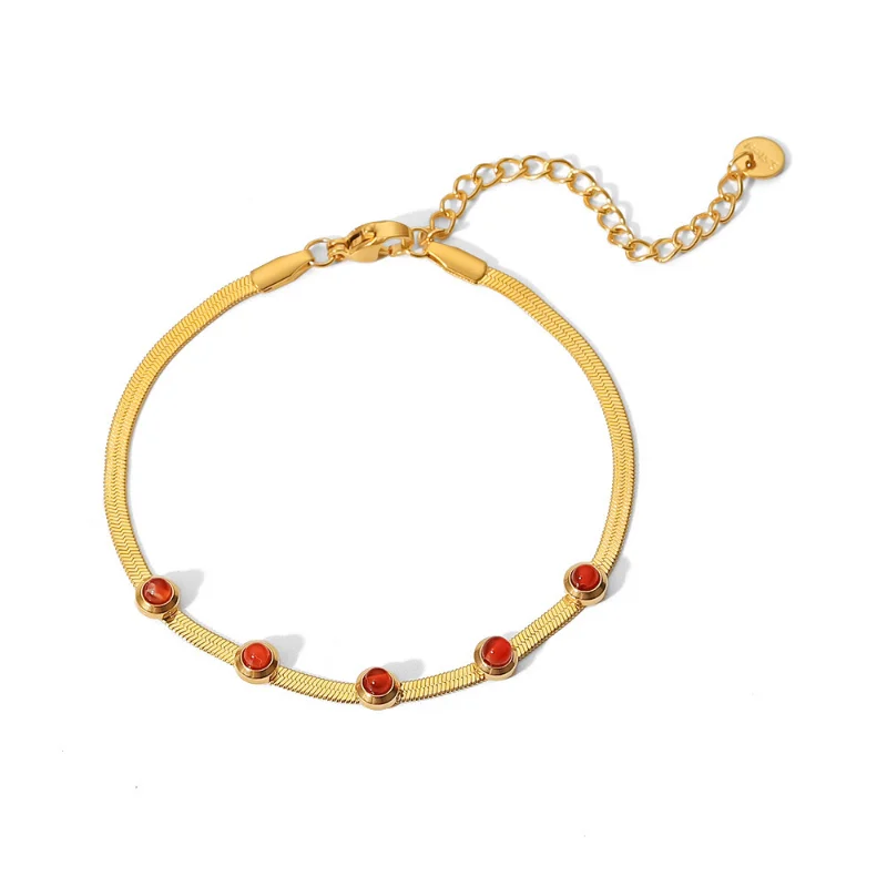 Minar Vintage Red Color Agate Natural Stone Wide Flat Herribone Bracelet for Women 18K Gold PVD Plated Stainless Steel Bracelets
Minar Vintage Red Color Agate Natural Stone Wide Flat Herribone Bracelet for Women 18K Gold PVD Plated Stainless Steel Bracelets