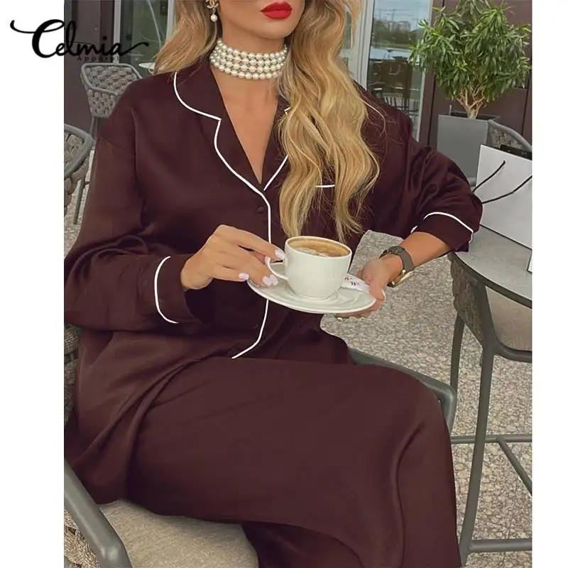 Celmia Casual Loose Long Sleeve Shirt and Wide Leg Long Pants Homewear Sets 2 pcs Street Elegant Women 2022 Fashion Pajama Sets
Celmia Casual Loose Long Sleeve Shirt and Wide Leg Long Pants Homewear Sets 2 pcs Street Elegant Women 2022 Fashion Pajama Sets