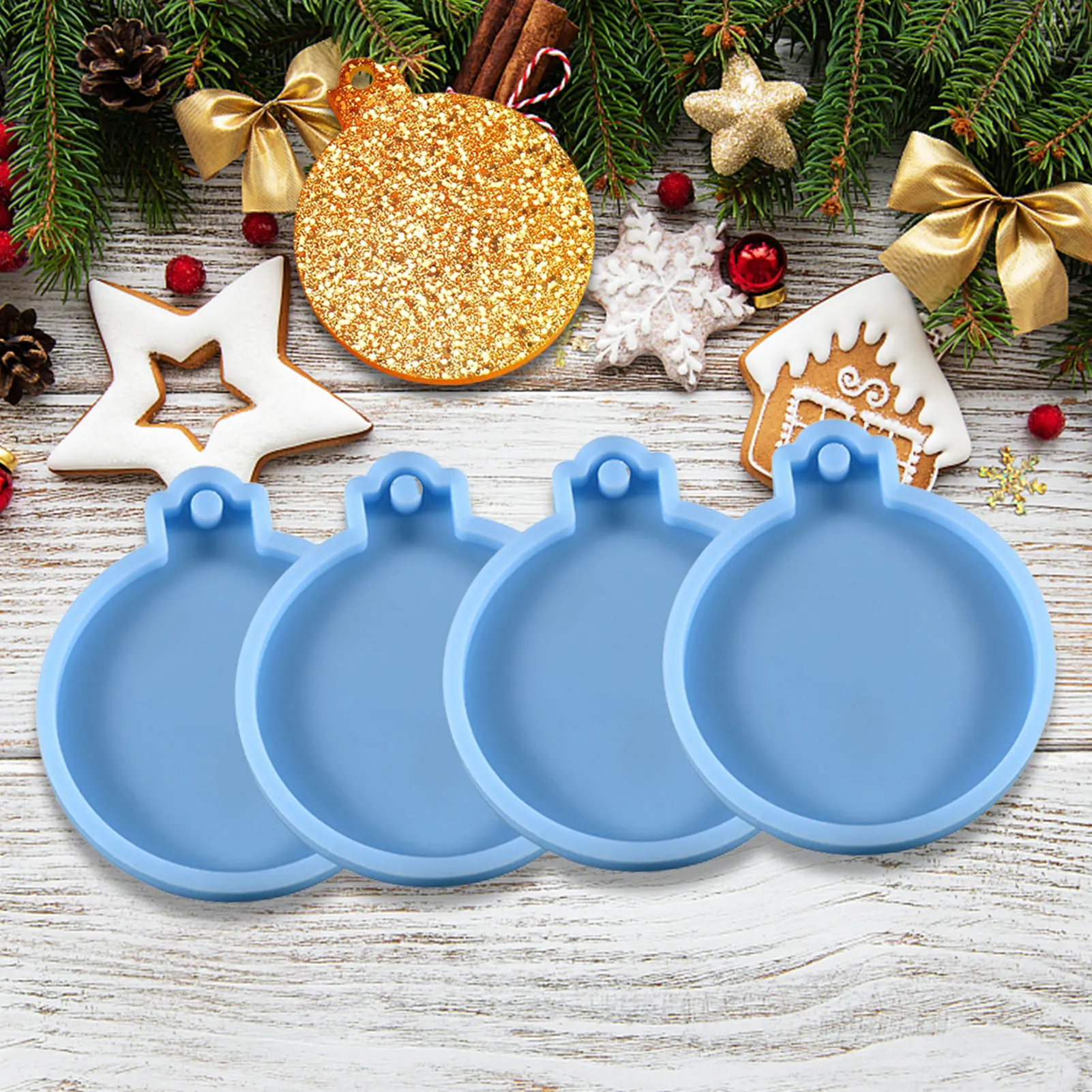 4 PCS Christmas Pendants Resin Molds Round Shape Silicone Casting Molds DIY Craft Supplies Silicone Mold For DIY Key Rings Light 
4 PCS Christmas Pendants Resin Molds Round Shape Silicone Casting Molds DIY Craft Supplies Silicone Mold For DIY Key Rings Light
