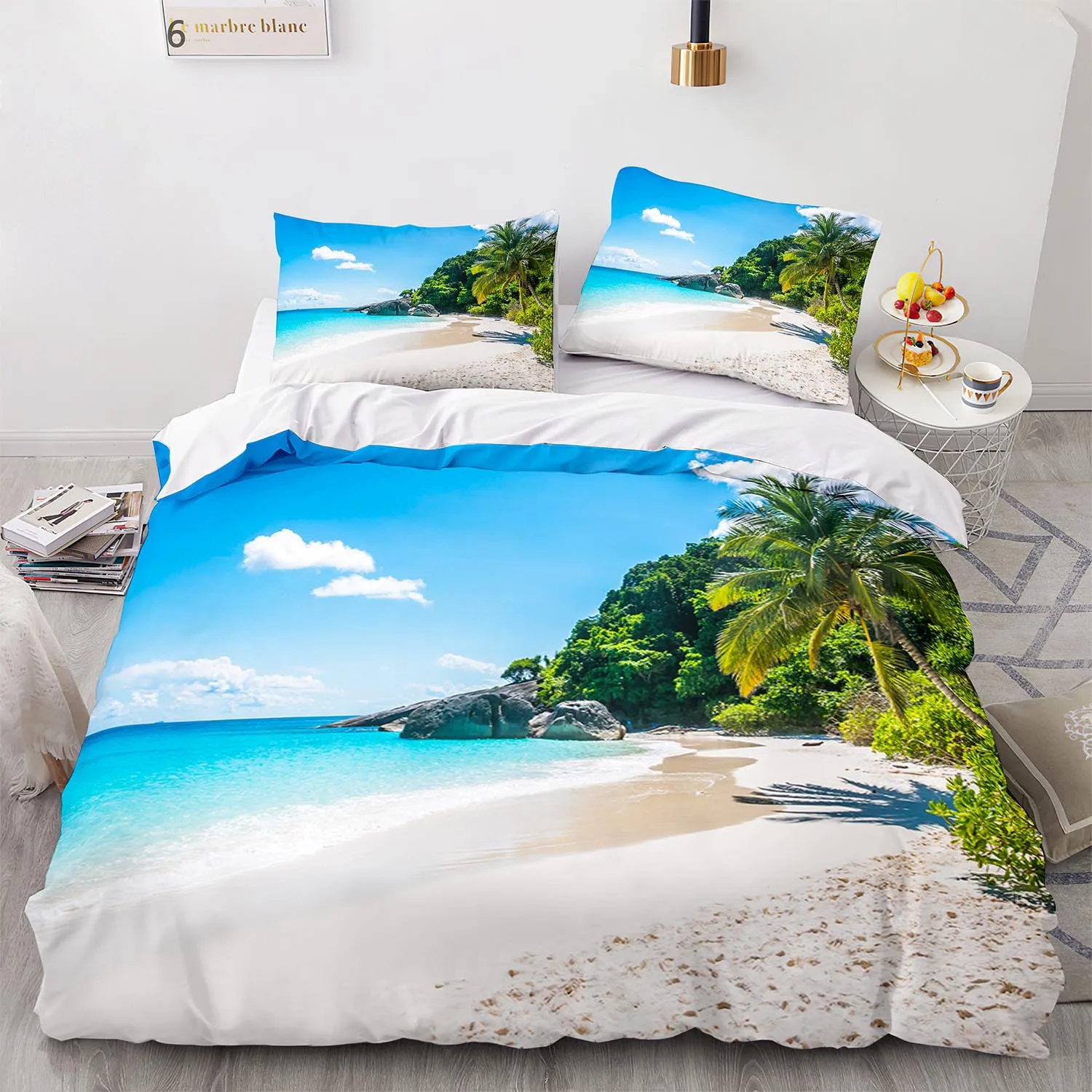 

Seaside Scenery Bedding Set Sand Bed Linen Home Decor Single Double Twin Size For Boys Girls Adults Sunset Tree Duvet Cover Set