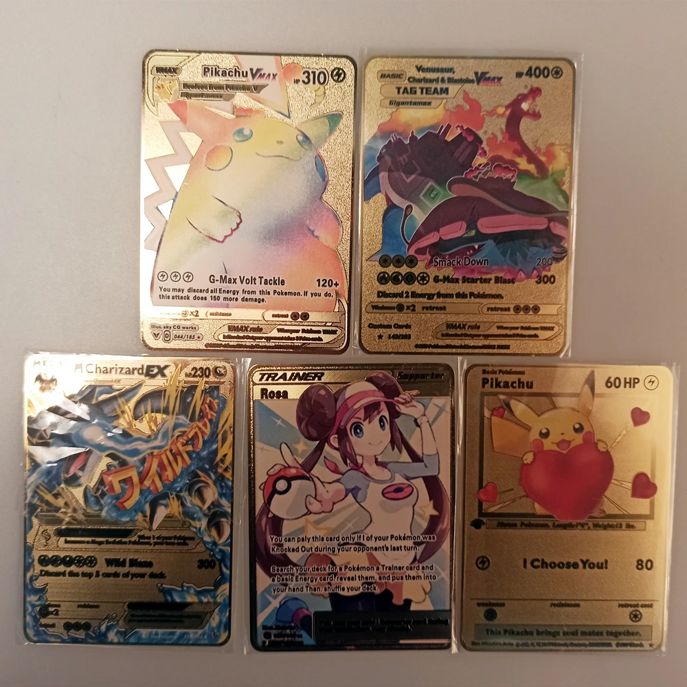 5pcs 1 Set Pokemon Metal Cards, Pikachu, Collectible Gold V VMAX GX, Anime Characters, Birthday Gifts, Children's Toys
5pcs 1 Set Pokemon Metal Cards, Pikachu, Collectible Gold V VMAX GX, Anime Characters, Birthday Gifts, Children's Toys