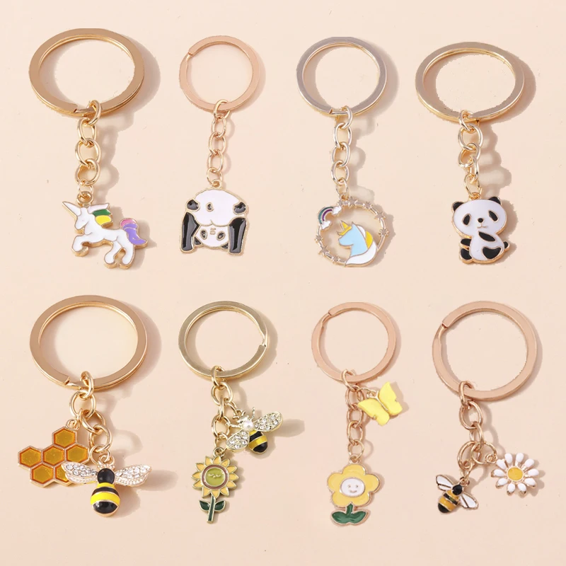 

Cute Enamel Bee Keychain for Women Girl Animal Panda Keyring Pendants Car Key Holder Handbag Decor DIY Key Chain Jewelry Gifts