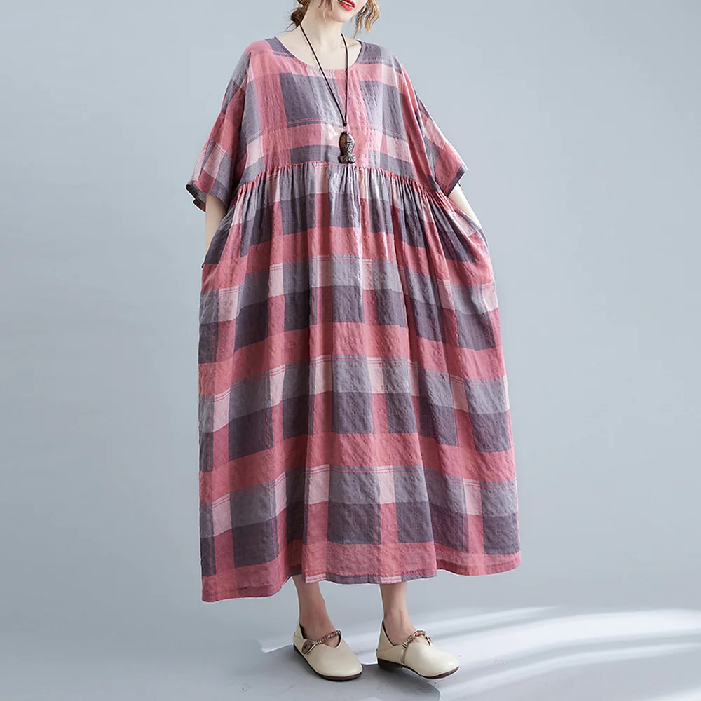 2022 Summer New Plaid Printed Cotton Dress Robe Female Oversize Casual Loose Maxi Long Dress Short-Sleeved Plus Size Linen Dress
2022 Summer New Plaid Printed Cotton Dress Robe Female Oversize Casual Loose Maxi Long Dress Short-Sleeved Plus Size Linen Dress