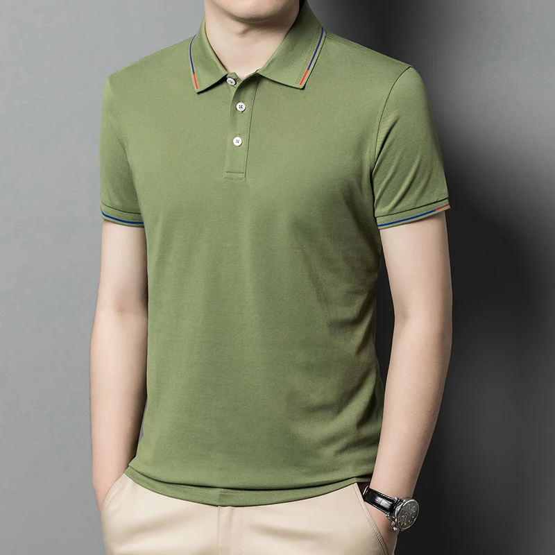 

Stay Cool and Comfy with Our Men's Silk and Cotton Short Sleeve Polo T-Shirt Available in Black White Grey Blue Green Pink Khaki