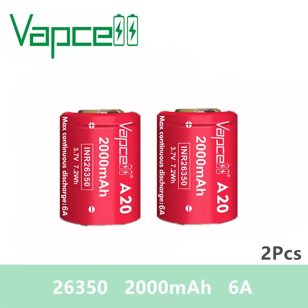 2pcs original 3.7V li-ion battery Vapcell 26350 battery 2000mah 6A rechargeable battery A20 for Flashlights power tools
2pcs original 3.7V li-ion battery Vapcell 26350 battery 2000mah 6A rechargeable battery A20 for Flashlights power tools