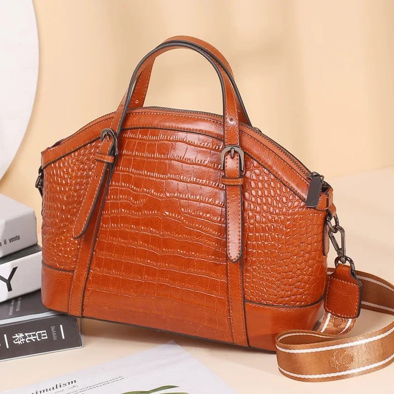 

2021 New Leather Women's Handbag Fashion Crocodile Pattern Shell Portable Tote Bag Portable Slung Shoulder Bags Cowhide Ladies