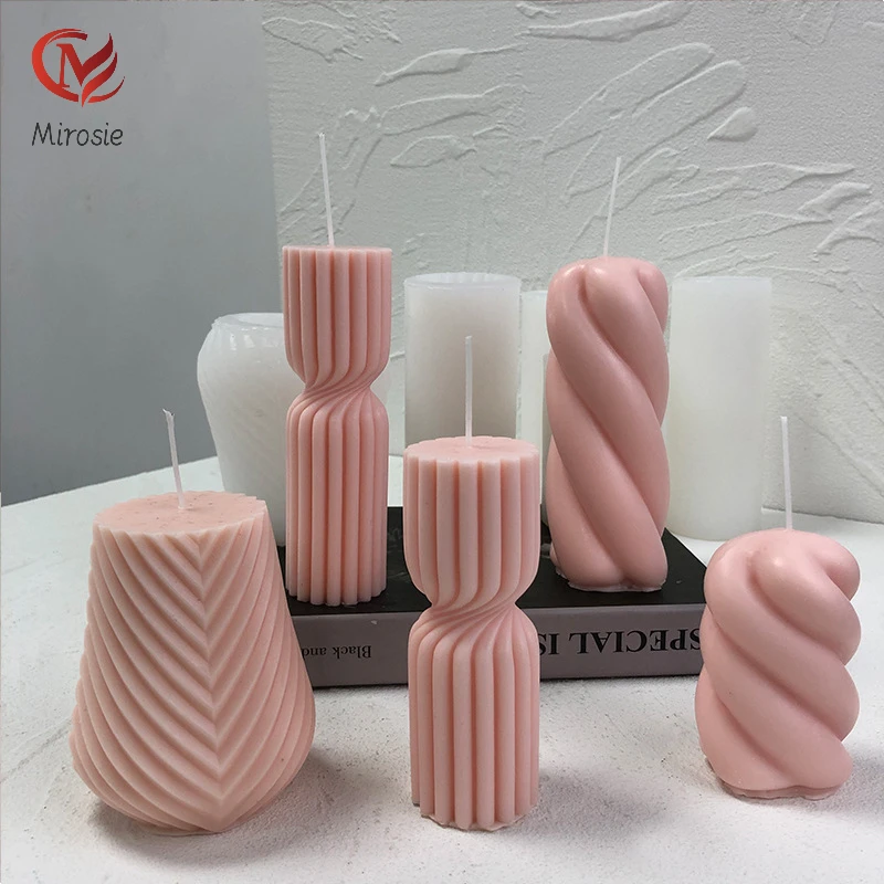 

Mirosie Geometric Spiral Striped Cylindrical Scented Candle Silicone Mold Diy Plaster Diffuser Stone Mold Candle Making Kit
