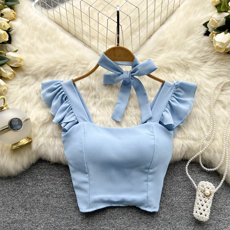 Women's Ruffles Square Collar Tank Tops Hot Sweet Summer Sleeveless With Chest Pad Solid Color Camis Fashion Backless Crop Top
Women's Ruffles Square Collar Tank Tops Hot Sweet Summer Sleeveless With Chest Pad Solid Color Camis Fashion Backless Crop Top