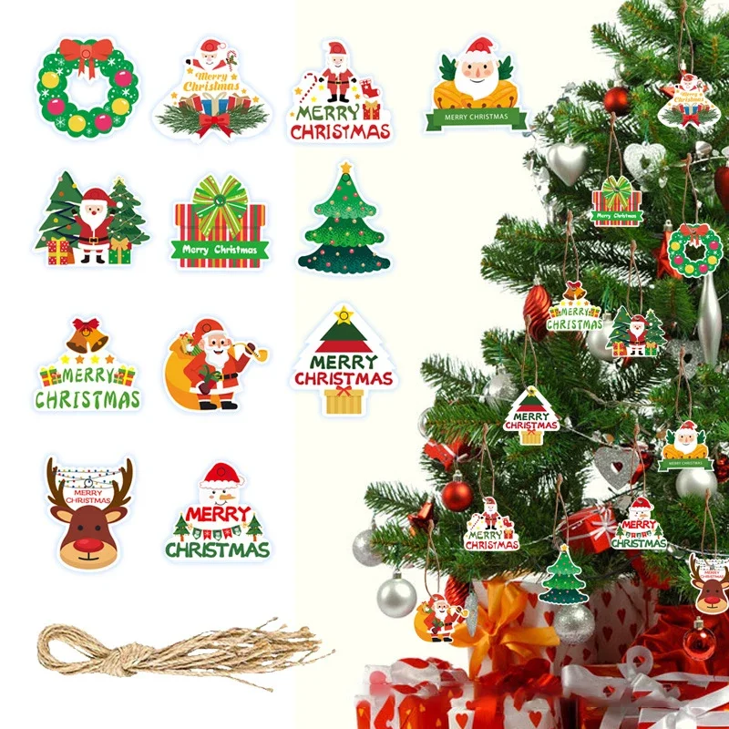 

12Pcs Christmas Cartoon Label Merry Christmas Gift Label Christmas Tree Card Tag Tree Hanging Holiday Pendant Party Supplies