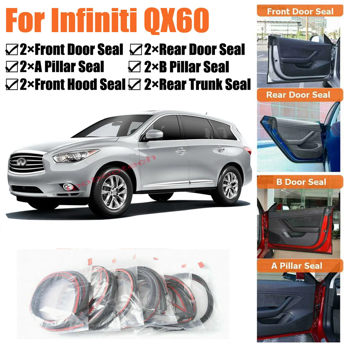 Brand New Car Door Seal Kit Soundproof Rubber Weather Draft Seal Strip Wind Noise Reduction Fit For Infiniti QX60
Brand New Car Door Seal Kit Soundproof Rubber Weather Draft Seal Strip Wind Noise Reduction Fit For Infiniti QX60