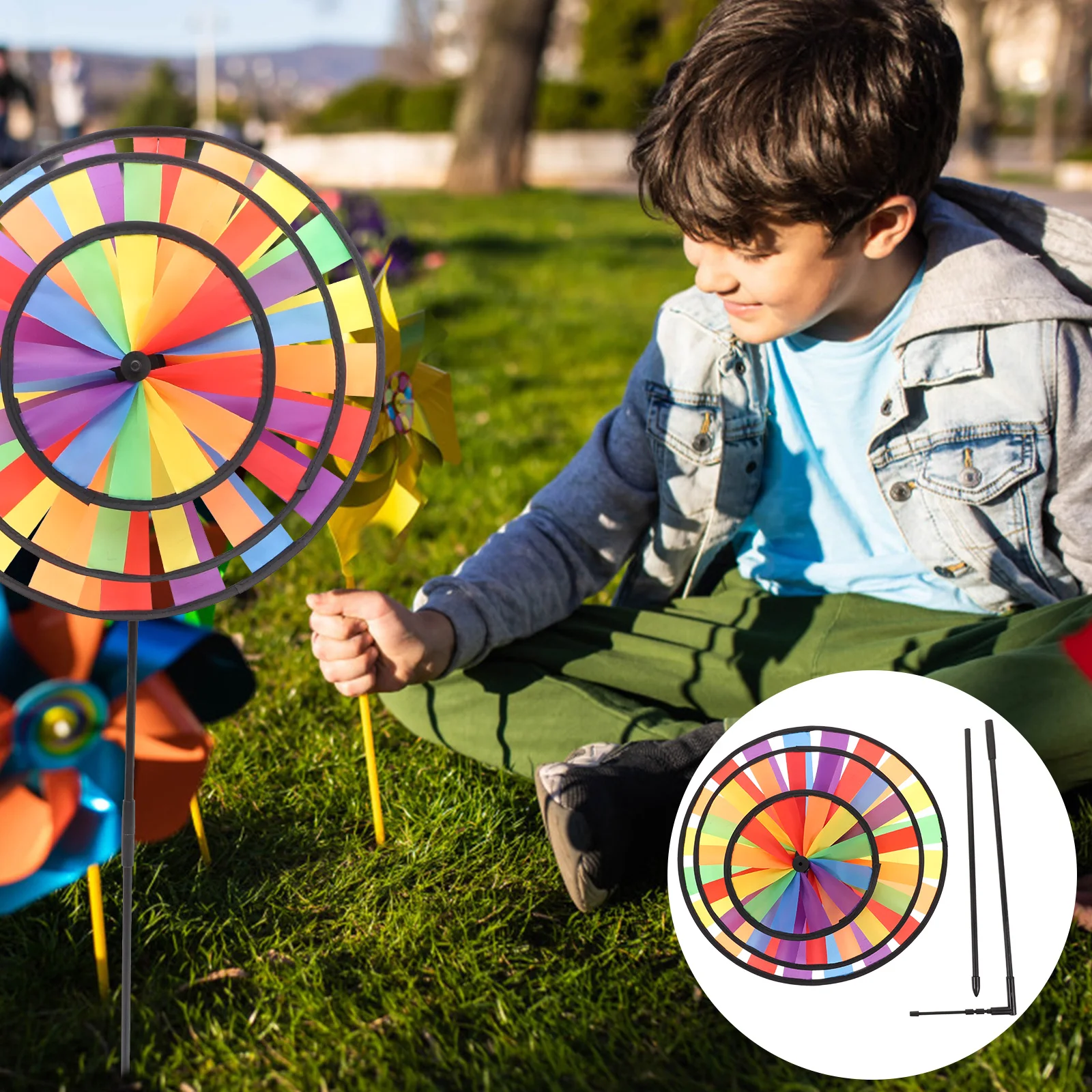 Colorful Wind Rainbow Windmill Three Layers Triple Ground Stake Outdoor Playing for Garden Decor
Colorful Wind Rainbow Windmill Three Layers Triple Ground Stake Outdoor Playing for Garden Decor