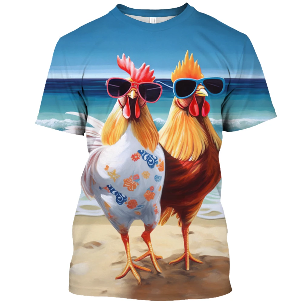 

Футболка мужская с забавным принтом животного, модная повседневная графическая рубашка с 3d-рисунком курицы, топ с круглым вырезом и коротким рукавом, пуловер оверсайз, на лето