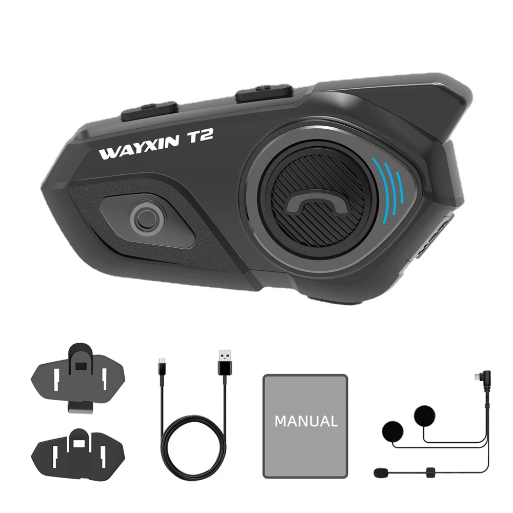 

WAYXIN Motorcycle Helmet Intercoms BT 5.0 IP67 Waterproof For 2 Rider Intercomunicador Motos Interphone Headset Noise Reduction